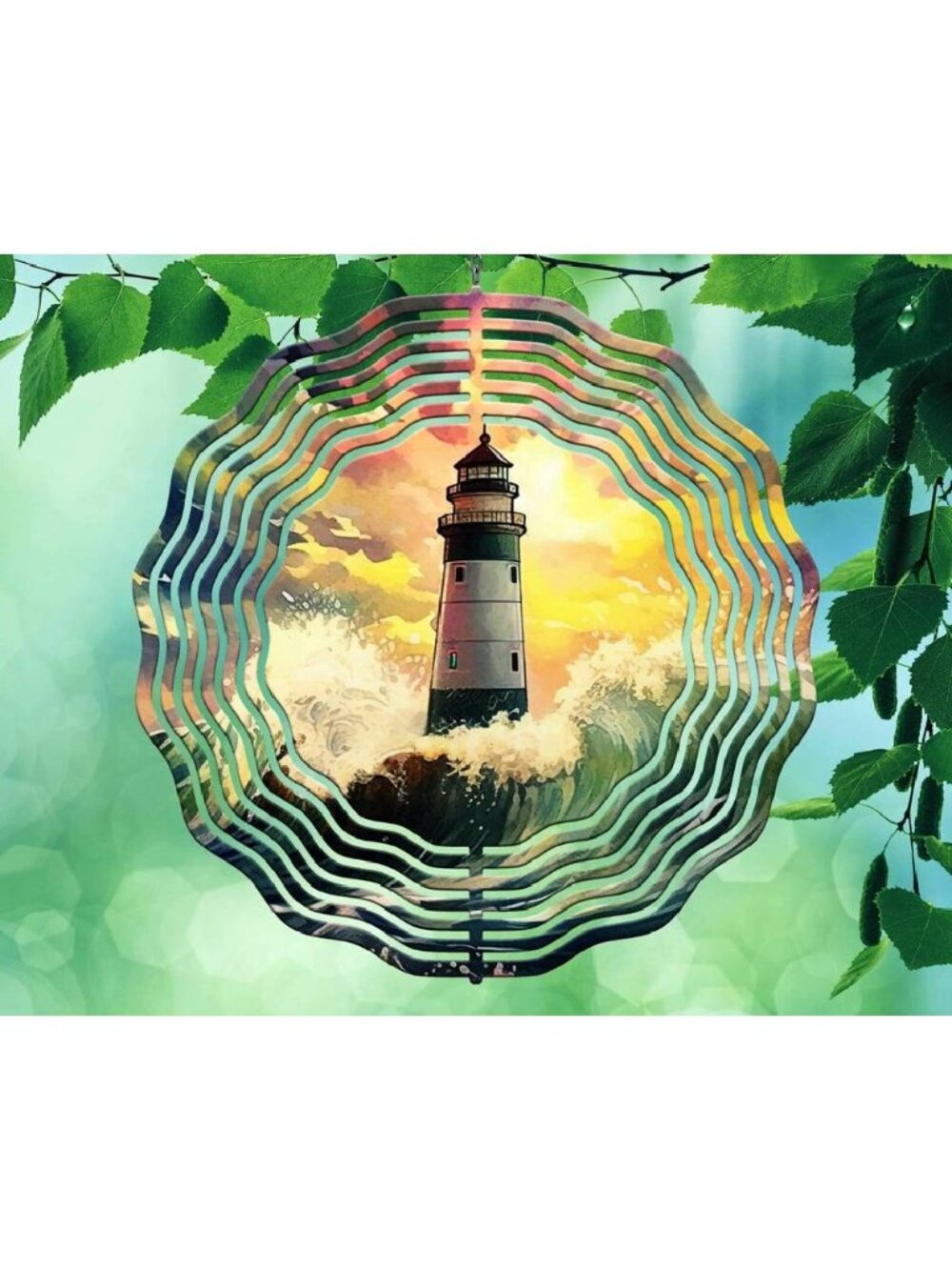 10" Lighthouse Ocean Waves Wind Spinner Yard Decor 3D Kinetic rws059
